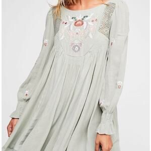 NWT Free People Mohave Embroidered Mini Dress Mint MEDIUM